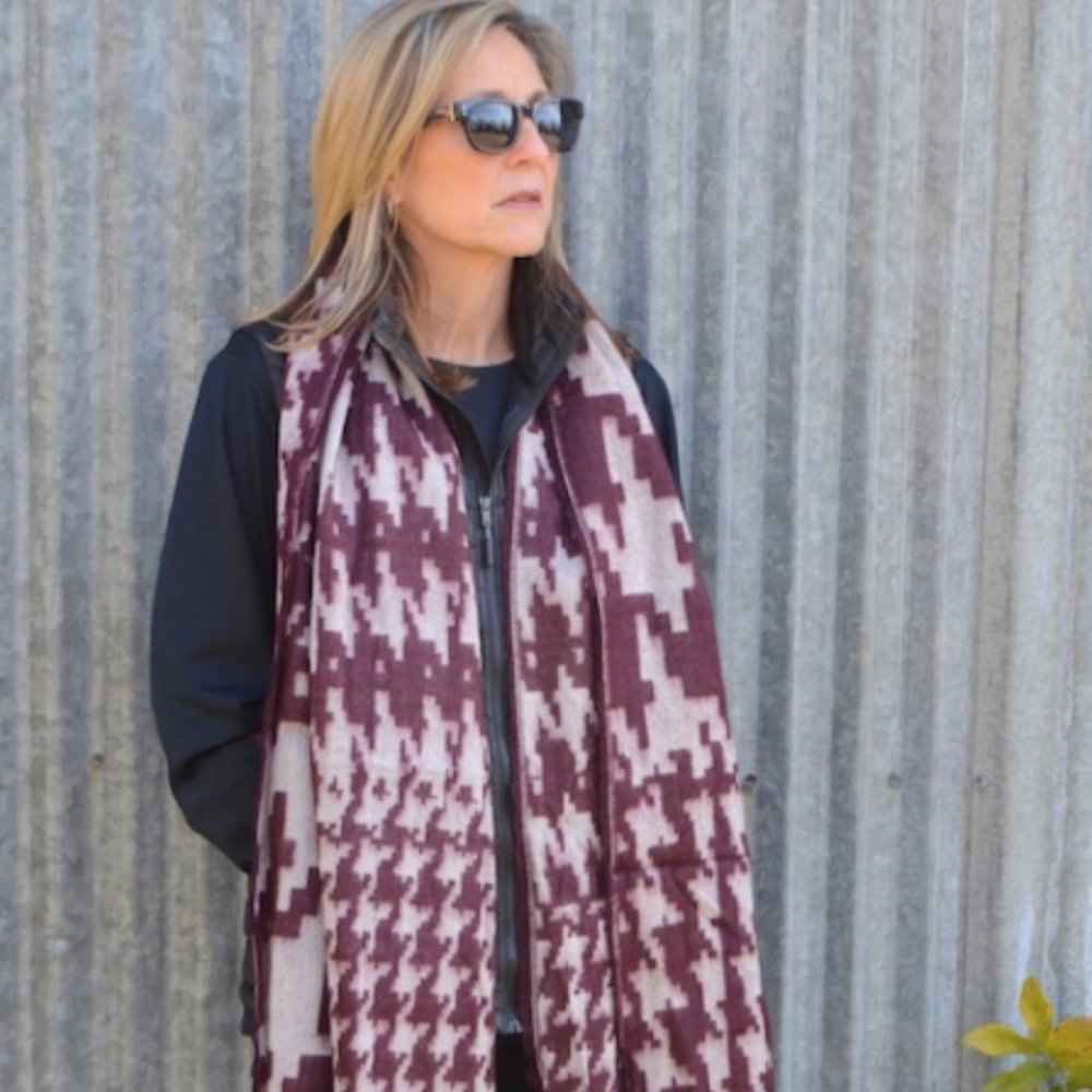 Large Maroon / Cream wool scarf / wrap